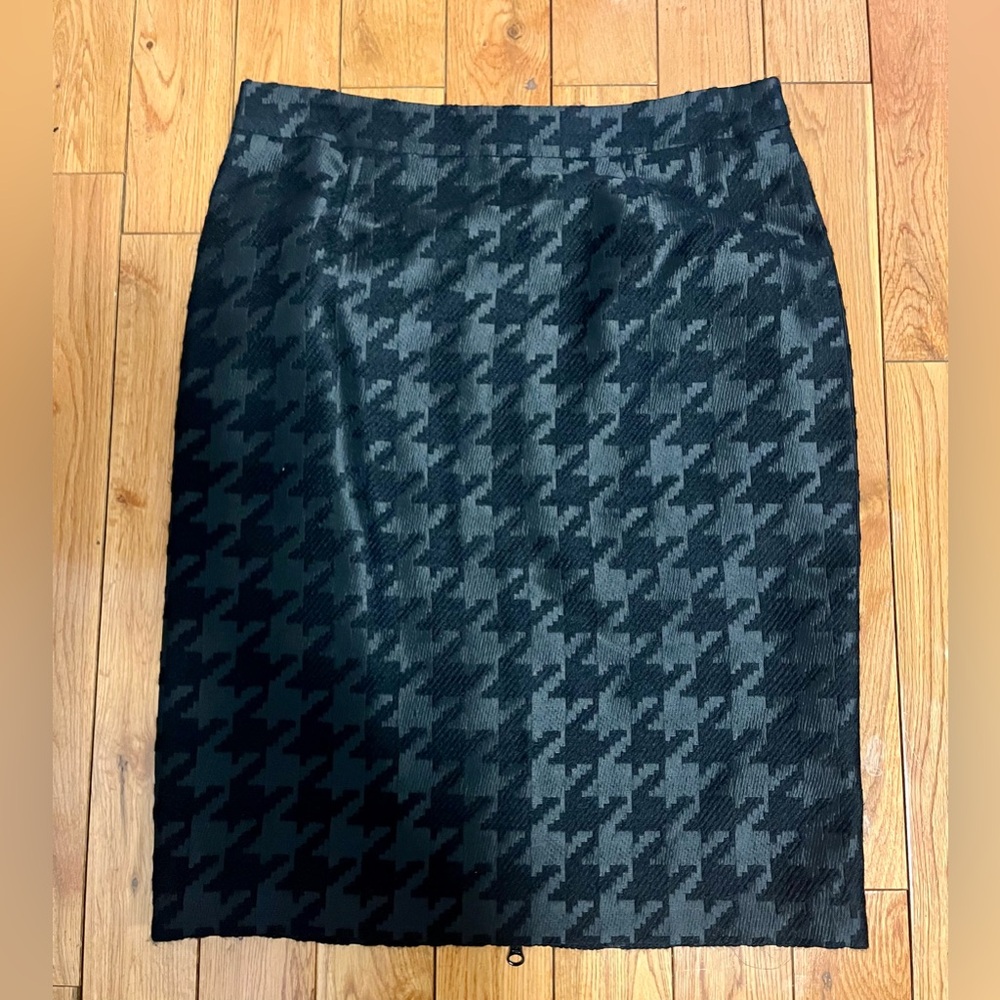 Vintage 90s black houndstooth black zip up pencil skirt -size 12